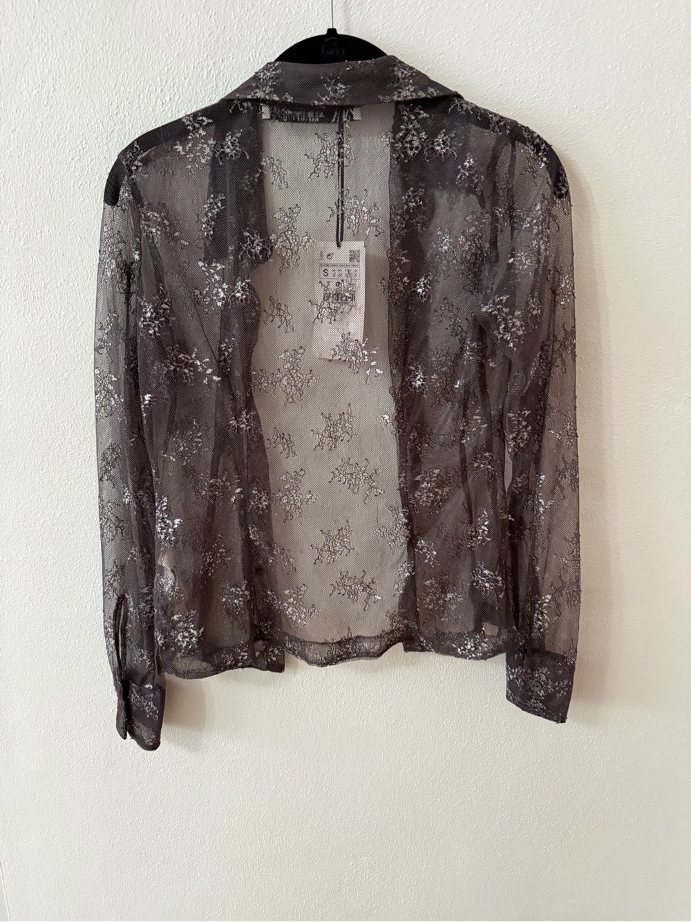 Zara Sheer Floral Button-Down Shirt in Black and Silver